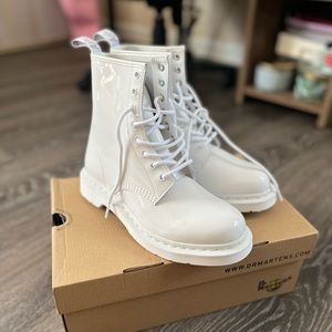 Dr. Martens White Patent Leather Combat Boots